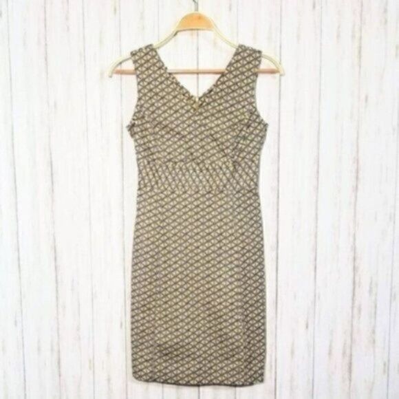 Gap Stretch Preppy Tan Geometric Printed Sheath Dress - Picture 1 of 6